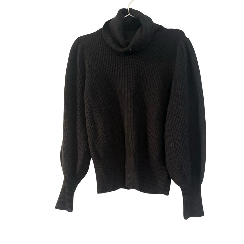 Madewell Black‎ Ribbed Turtleneck Sweater with Slight Puff Sleeves